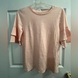 NWOT LOFT Vintage Soft Blush Short Sleeve Tee with Ruffle Sleeves 100% Cotton